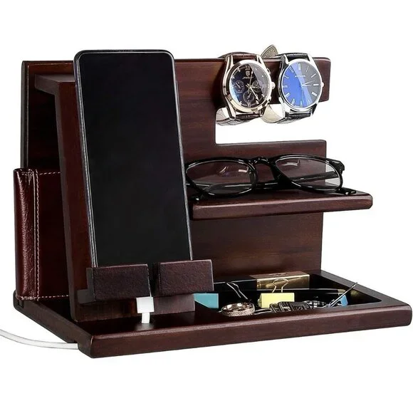 Wood Phone Docking Station Wood Nightstand Organizer Idea For Him,Perfect Gift - Picture 1 of 10